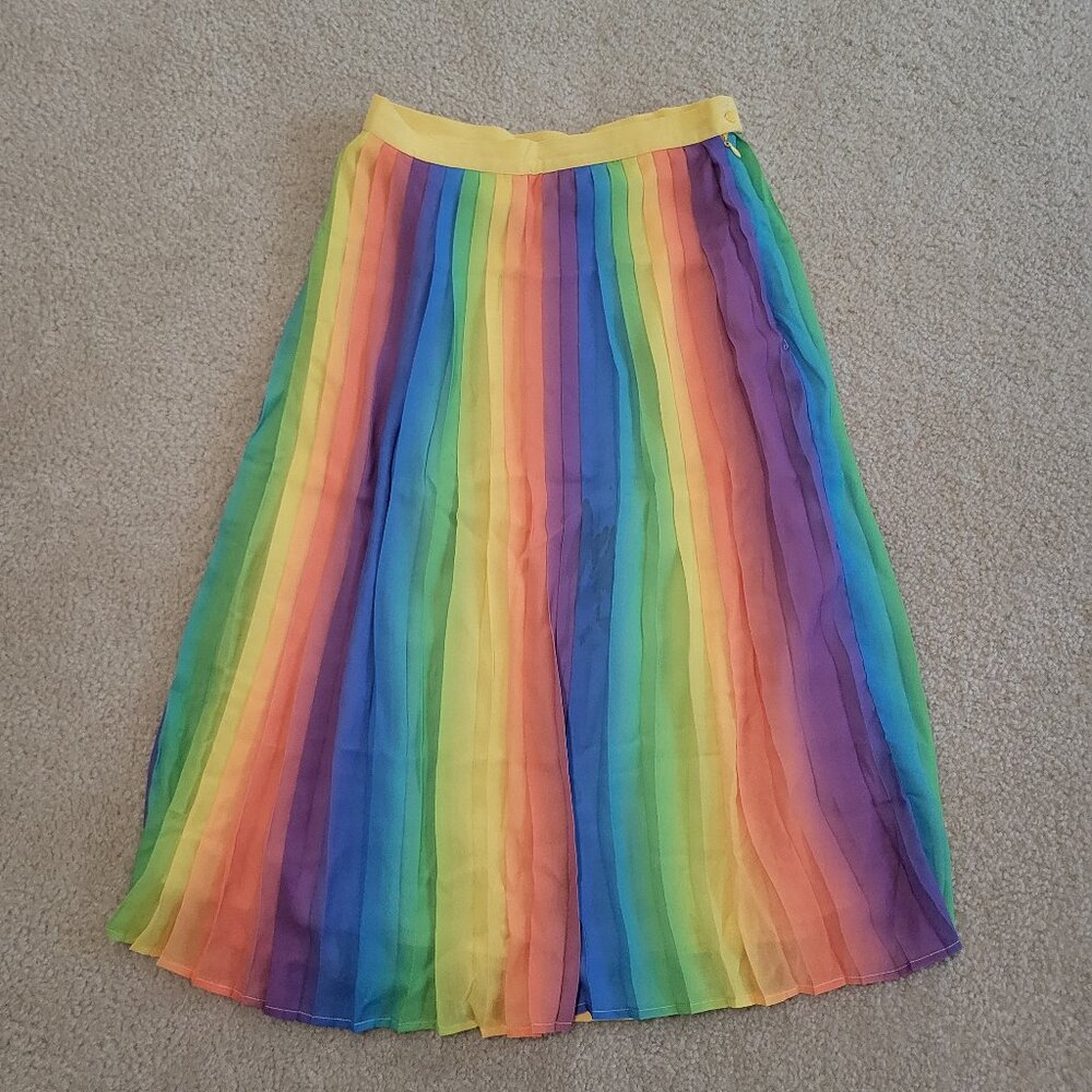Modcloth Pleated Rainbow Lined Midi Skirt Size Small Pride, EUC, Retro Unicorn